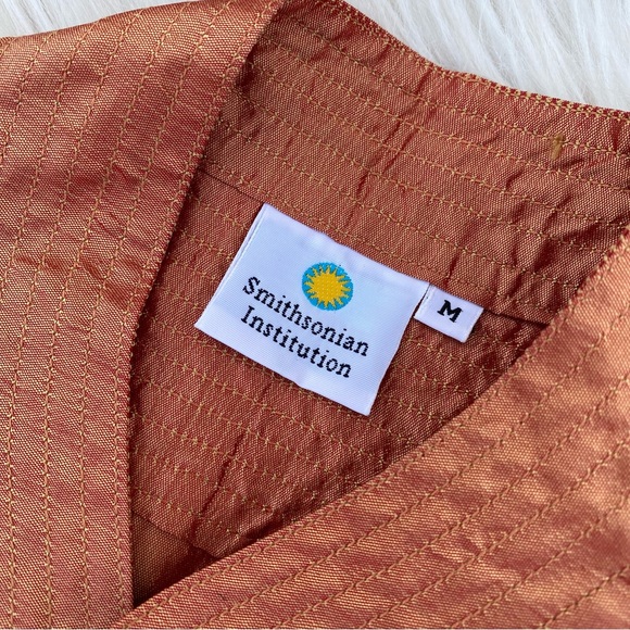 Smithsonian Institute Orange Iridescent Silk Jacket Open Front Cardigan Medium - Picture 5 of 7